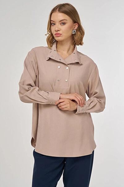 Kayra Snap Closure Wide Collar Tunic Mink