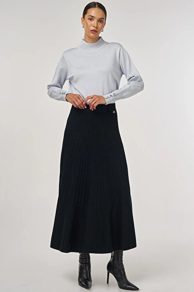 Kayra High Waist Viscose Knitwear Skirt Black