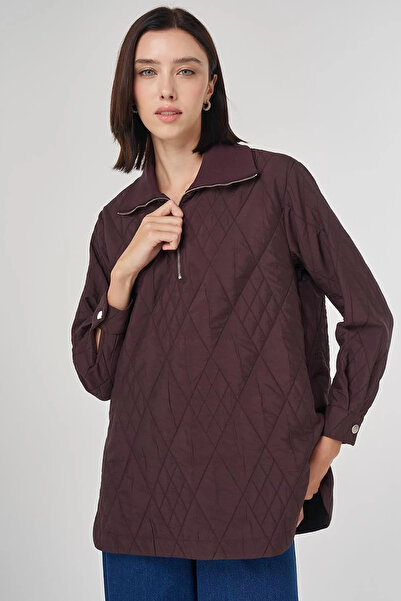 Kayra Wide Collar Embossed Sweatshirt Dark Burgundy