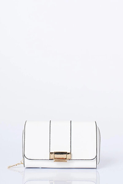 Kayra Gold Buckle Zippered Wallet Optical White