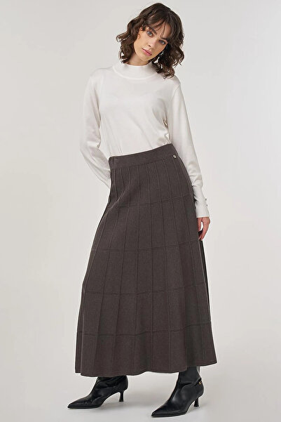 Kayra Viscose Knit Skirt with Stitch Detail Anthracite