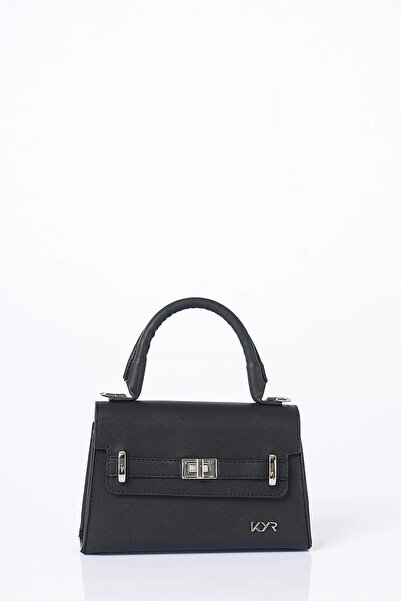 KYR Mini Faux Leather Handbag with Flap Black