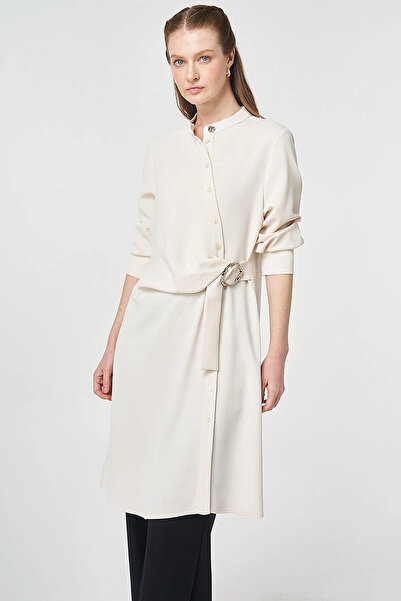 Kayra Cross Buttoned Long Tunic Cream