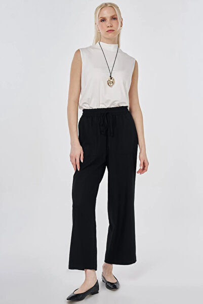 Kayra Relaxed Fit Viscose Trousers Black