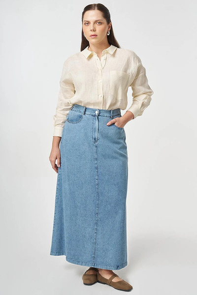 Kayra Washable Denim Skirt Blue