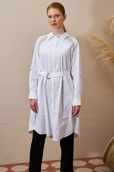 Kayra Hotfix Printed Cotton Tunic Optical White