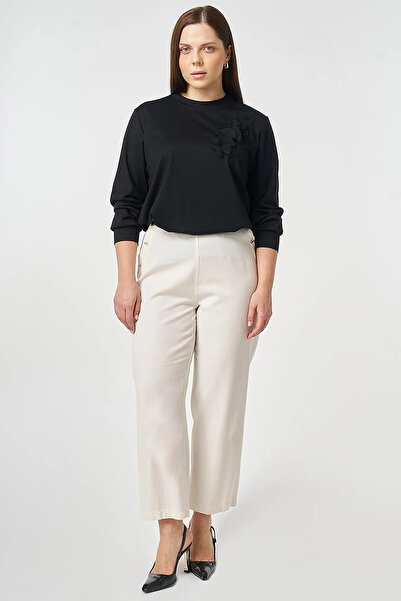 Kayra Button Detailed Lyocell Cotton Trousers Cream