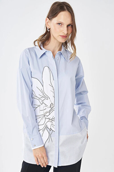 Kayra File Garnili Cotton Tunic Blue