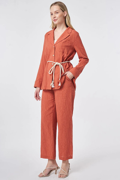 Kayra Cotton Suit Tile with Rope Belt Detail
