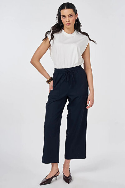 Kayra Relaxed Fit Viscose Trousers Dark Navy Blue