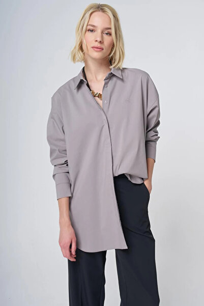 Kayra Shirt Collar - Basic Poplin Tunic, Light Gray