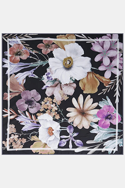 Kayra Floral Patterned Scarf Black