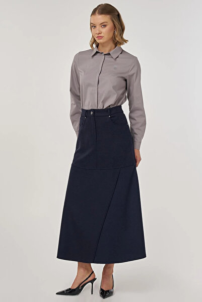 Kayra Piece Stitched Felt Skirt Dark Navy Blue