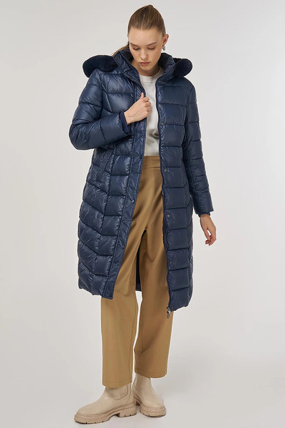 Kayra Logo Detailed Anorak Coat Navy Blue