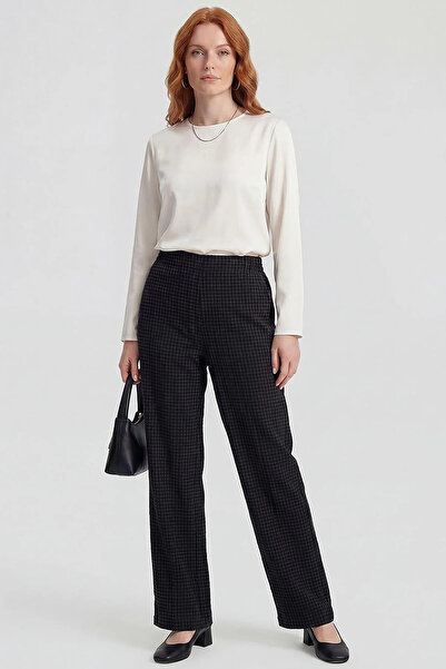Kayra Elastic Waist Waffle Pants Black