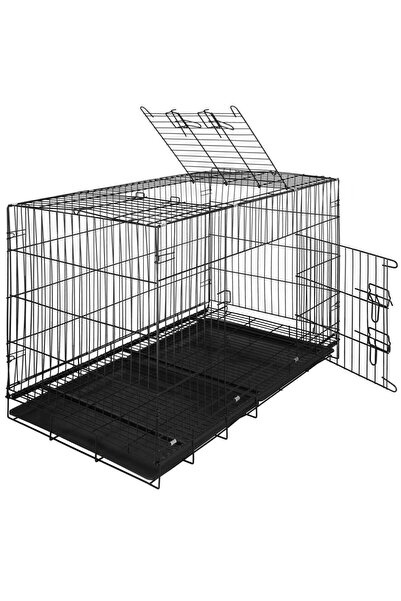 SERSIMO Cușcă pentru animale de companie, 2 uși, pliabilă din metal, XL, neag...