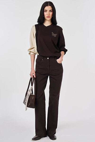 Kayra Straight Fit Denim Trousers Dark Brown