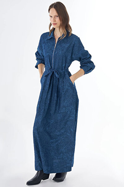 Kayra Patterned Denim Dress Indigo
