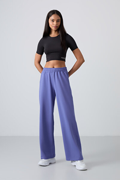 TOMMY LIFE Lilac High Waist Pocket Comfortable Form Wide Leg Women's Sweatpan...