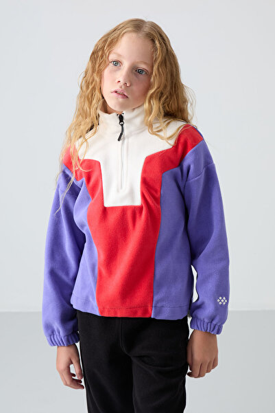 TOMMY LIFE Lilac Thick Soft Textured Oversize Embroidered Fleece Girls' Sweat...