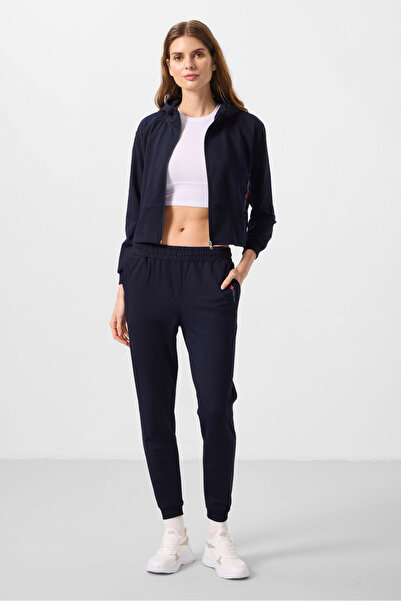 TOMMY LIFE Navy Blue Hooded Zippered Oversize Women's Tracksuit - 95328