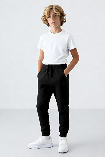 TOMMY LIFE Black Standard Fit Cuffed Slim Boys' Tracksuit Bottom - 11062
