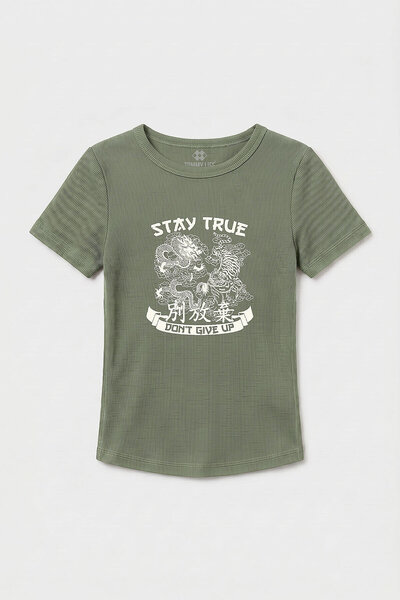 TOMMY LIFE Çağla Standard Fit Printed Short Sleeve Women's T-Shirt - 97201
