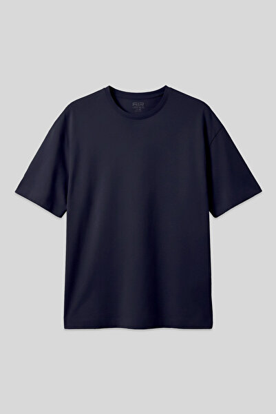 AIR JONES Lacivert Pamuklu Kalın Yumuşak Dokulu Oversize Fit Basic Erkek T- S...