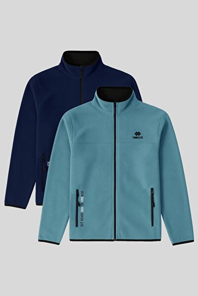 TOMMY LIFE Standard Mold Mock Neck 2-Pack Indigo-Mint Green Men's Fleece Swea...