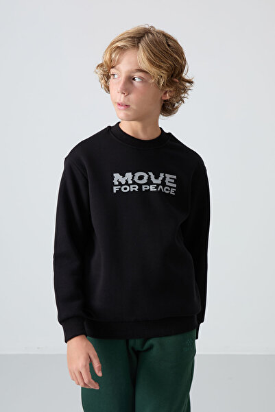 TOMMY LIFE Hanorac pentru băieți, din bumbac negru, gros, cu textură moale, c...