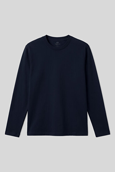 TOMMY LIFE Tricou pentru bărbați, albastru bleumarin, cu mânecă lungă, cu dec...