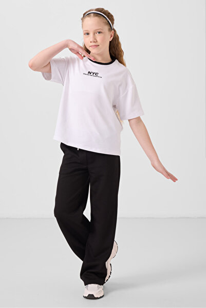 TOMMY LIFE White-Black O Neck Printed Wide Leg Standard Fit Girl's Palazzo Tr...