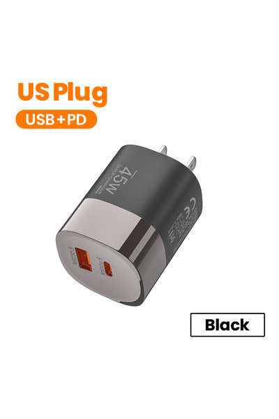 Choice US Black Dual Ports USB Type C Charger Fast Charging 45W QC PD 3.0 Tra...