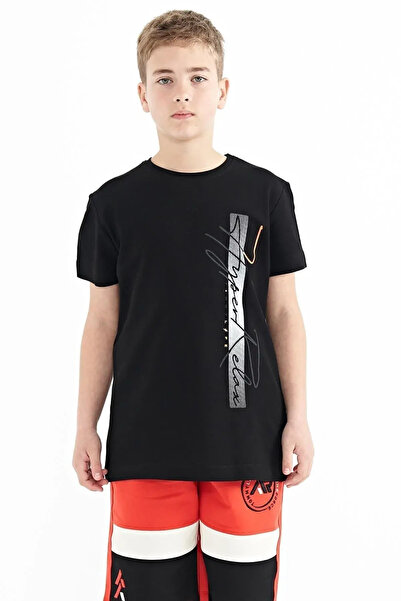 TOMMY LIFE Tricou pentru băiat cu imprimeu text negru cu decolteu O standard ...