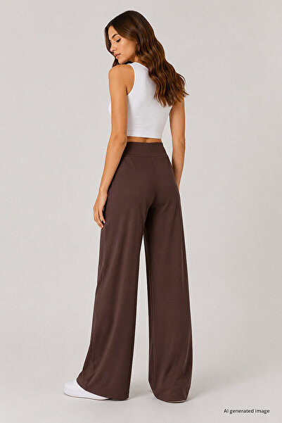 TOMMY LIFE Pantaloni de damă maro, croială confortabilă, cu croială largă și corsaj, stil palazzo - 94681