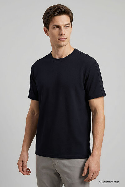 TOMMY LIFE Tricou pentru bărbați, albastru marin, cu formă confortabilă, elas...