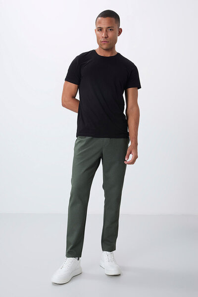 TOMMY LIFE Khaki Surface Textured Standard Fit Men's Tracksuit Bottom - 82155