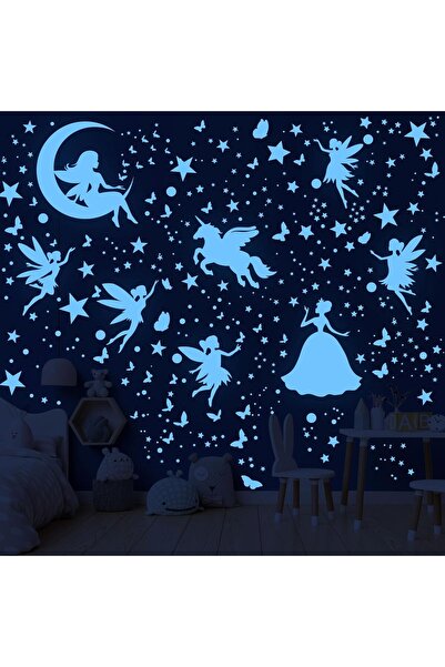 Choice Blue Glow in the Dark Stars Unicorn Bedroom Decor for Girls - Fairy Bu...