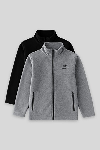 TOMMY LIFE Standardowy zestaw 2 sztuki Czarno-szara melanżowa bluza polarowa ...
