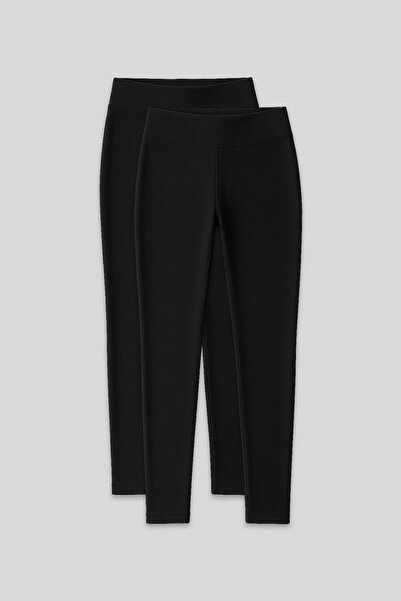 TOMMY LIFE Slim Fit 2-Pack Black Thermal Women's Tights - 94577