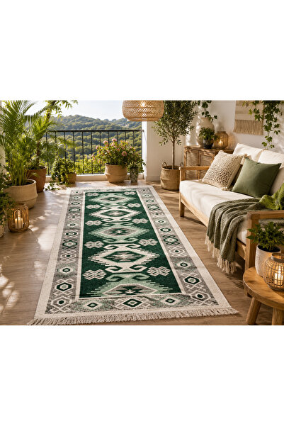 Horecahome Covor reversibil țesut, iută, dimensiune 120 x 180 cm, verde