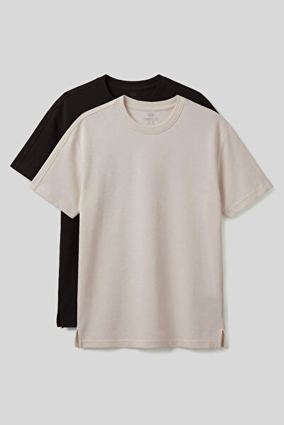 TOMMY LIFE Comfortable O-Neck 2-Pack Beige-Brown Men's T-Shirt - 88495