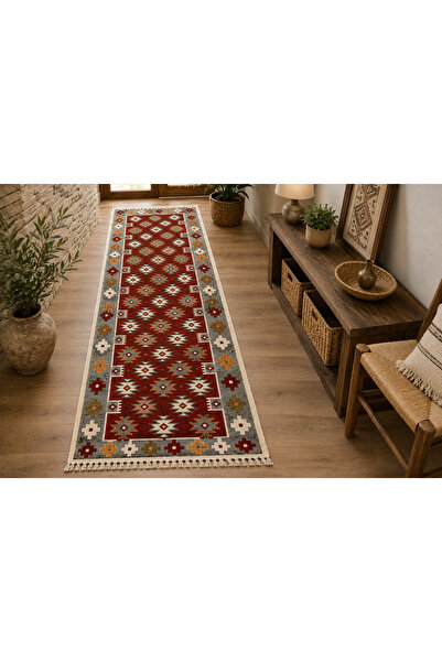 Horecahome Covor tradițional, dimensiun 60 x 200 cm, rosu și crem, model Rustic
