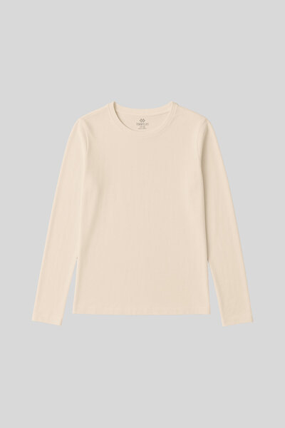 TOMMY LIFE Beige O Neck Standard Fit Long Sleeve Basic Women's T-Shirt - 97312
