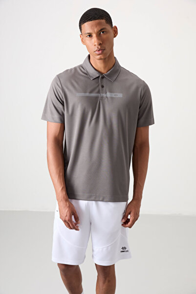 TOMMY LIFE Dark Gray Breathable Textured Slim Flexible Standard Fit Polo Neck...