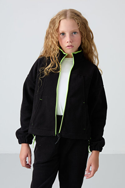 TOMMY LIFE Black Thick Soft Textured Standard Fit Embroidered Fleece Girls' S...