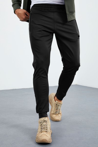 TOMMY LIFE Set de trening pentru bărbați, kaki-negru, cu guler ridicat, cu fermoar, cu manșetă, 85160