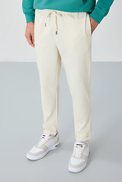 TOMMY LIFE Beige Surface Textured Standard Fit Men's Tracksuit Bottom - 82154