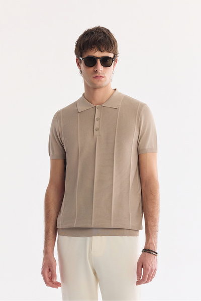 Avva Erkek Vizon Polo Yaka Düğmeli Regular Fit Triko T-Shirt A61Y5006