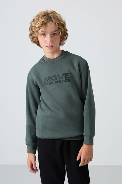 TOMMY LIFE Khaki Cotton Thick Fleece Soft Textured Standard Fit Printed Boys'...